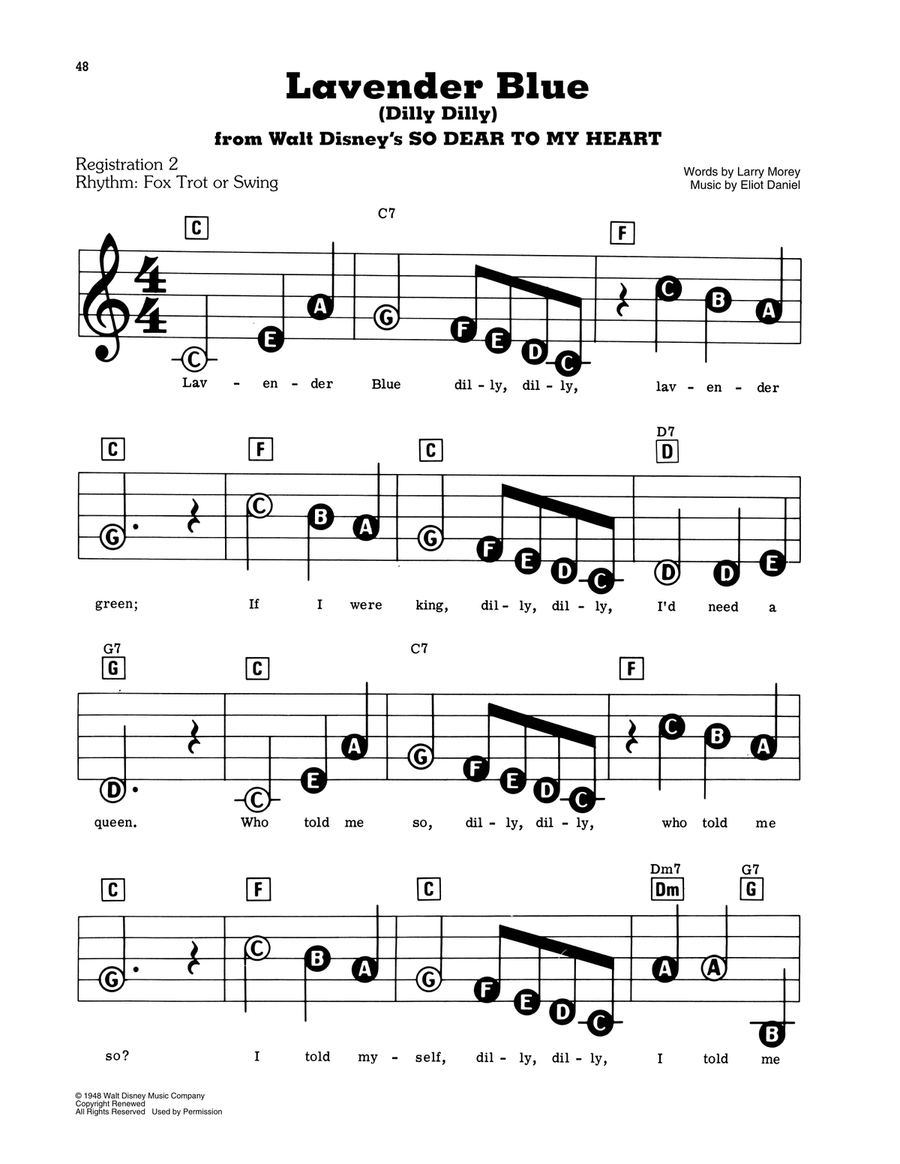 Lavender Blue (Dilly Dilly) (from So Dear To My Heart) Electronic Keyboard scores gallery preview page 1