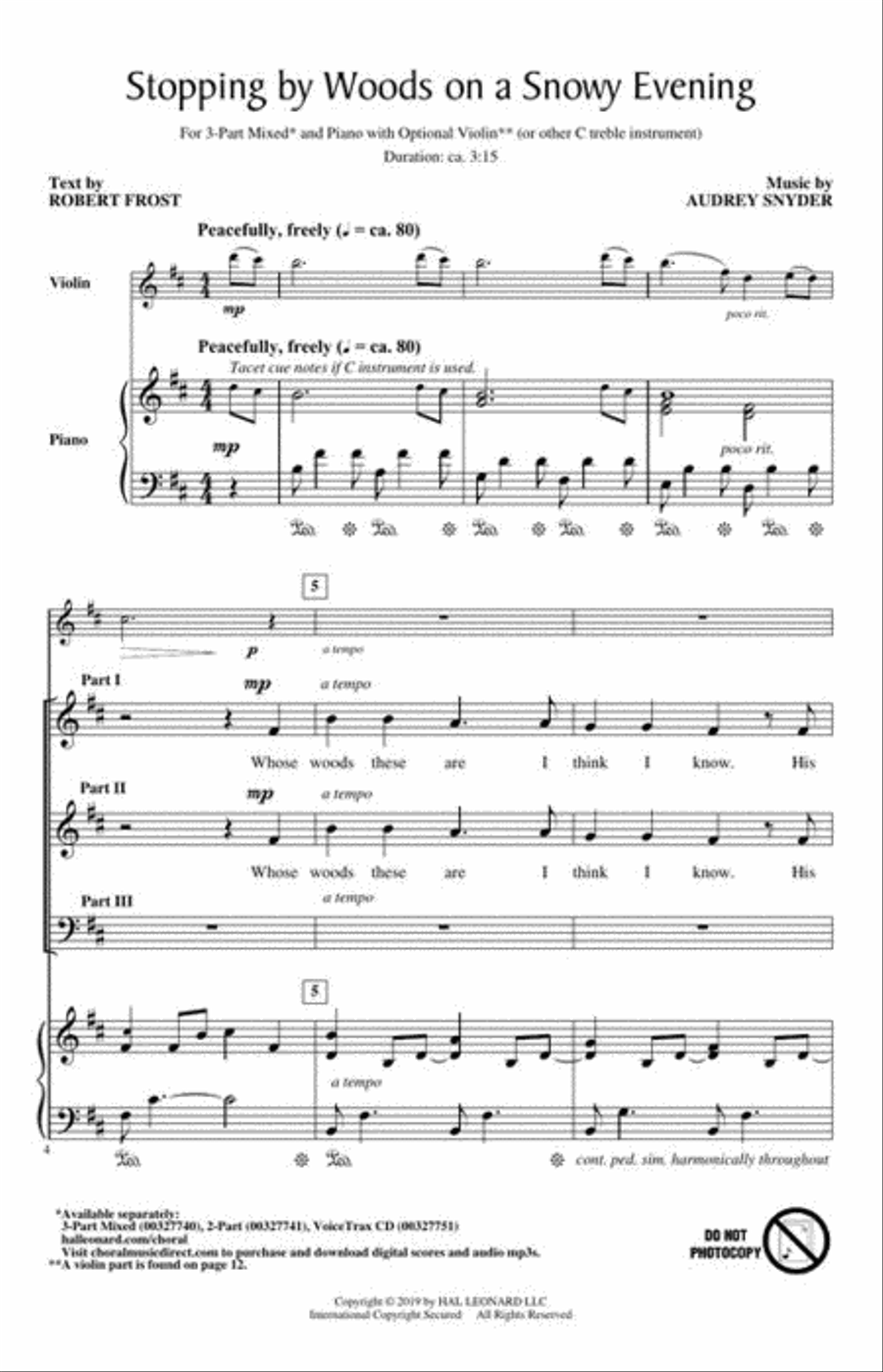 Stopping by Woods on a Snowy Evening 3-Part scores gallery preview page 4