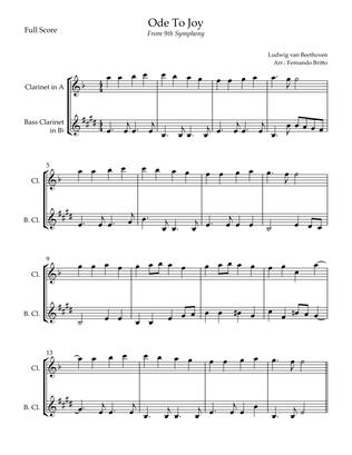 Ode To Joy Theme (from Beethoven's 9th Symphony) for Clarinet in A & Bass Clarinet in Bb