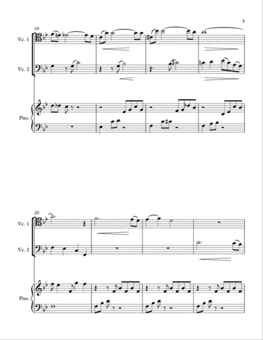 Lament in B Flat for Two Cellos and Piano String Duet scores gallery preview page 3
