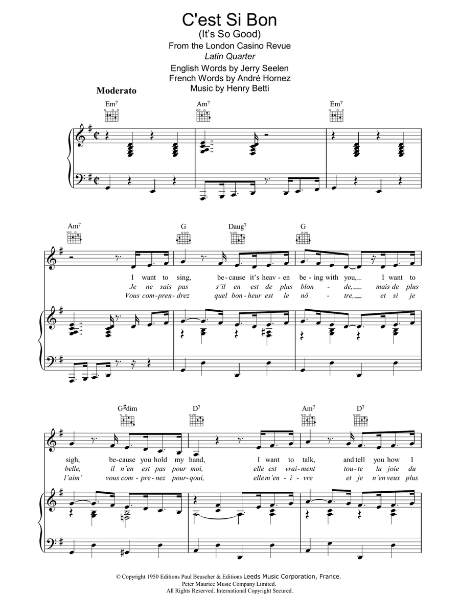 C'est Si Bon Piano, Vocal, Guitar scores gallery preview page 1