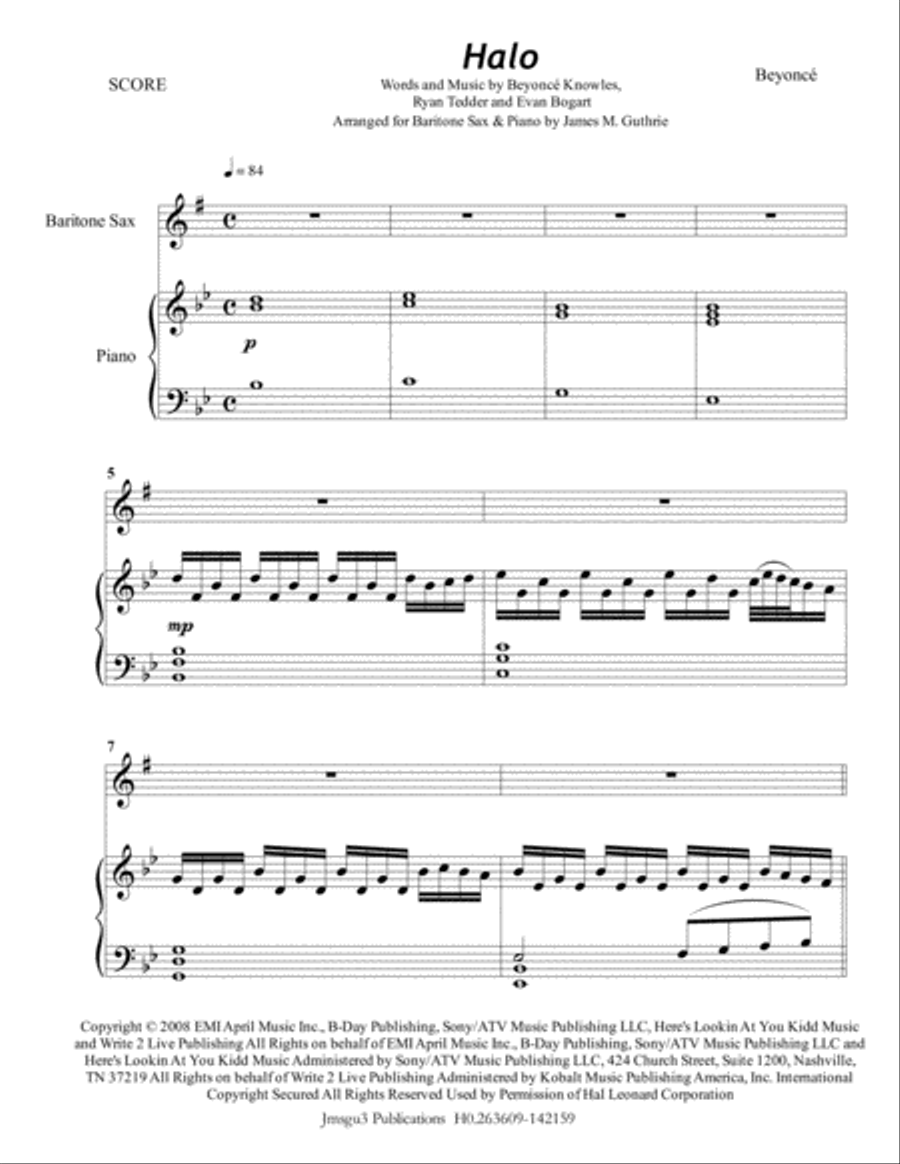 Halo Baritone Saxophone scores gallery preview page 1