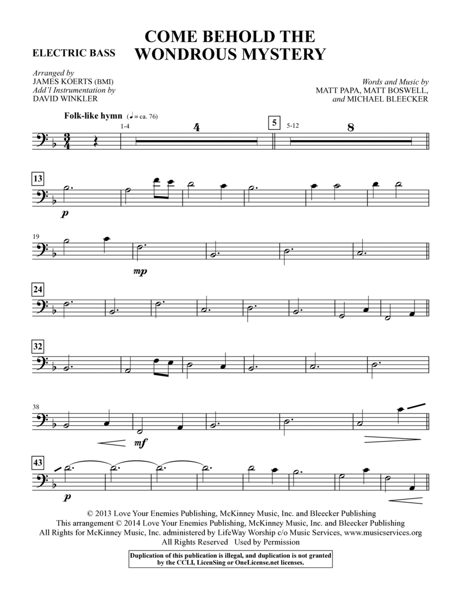 Come Behold the Wondrous Mystery - Electric Bass Choir scores gallery preview page 1