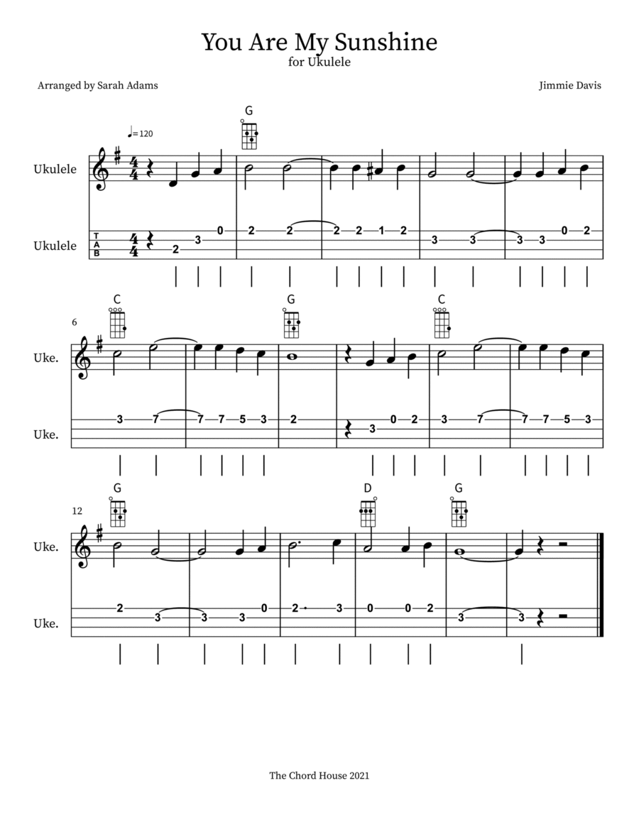 You Are My Sunshine Ukulele scores gallery preview page 1