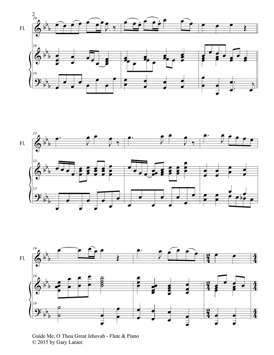 GUIDE ME, O THOU GREAT JEHOVAH (Duet – Flute and Piano/Score and Parts) Woodwind Duet scores gallery preview page 3