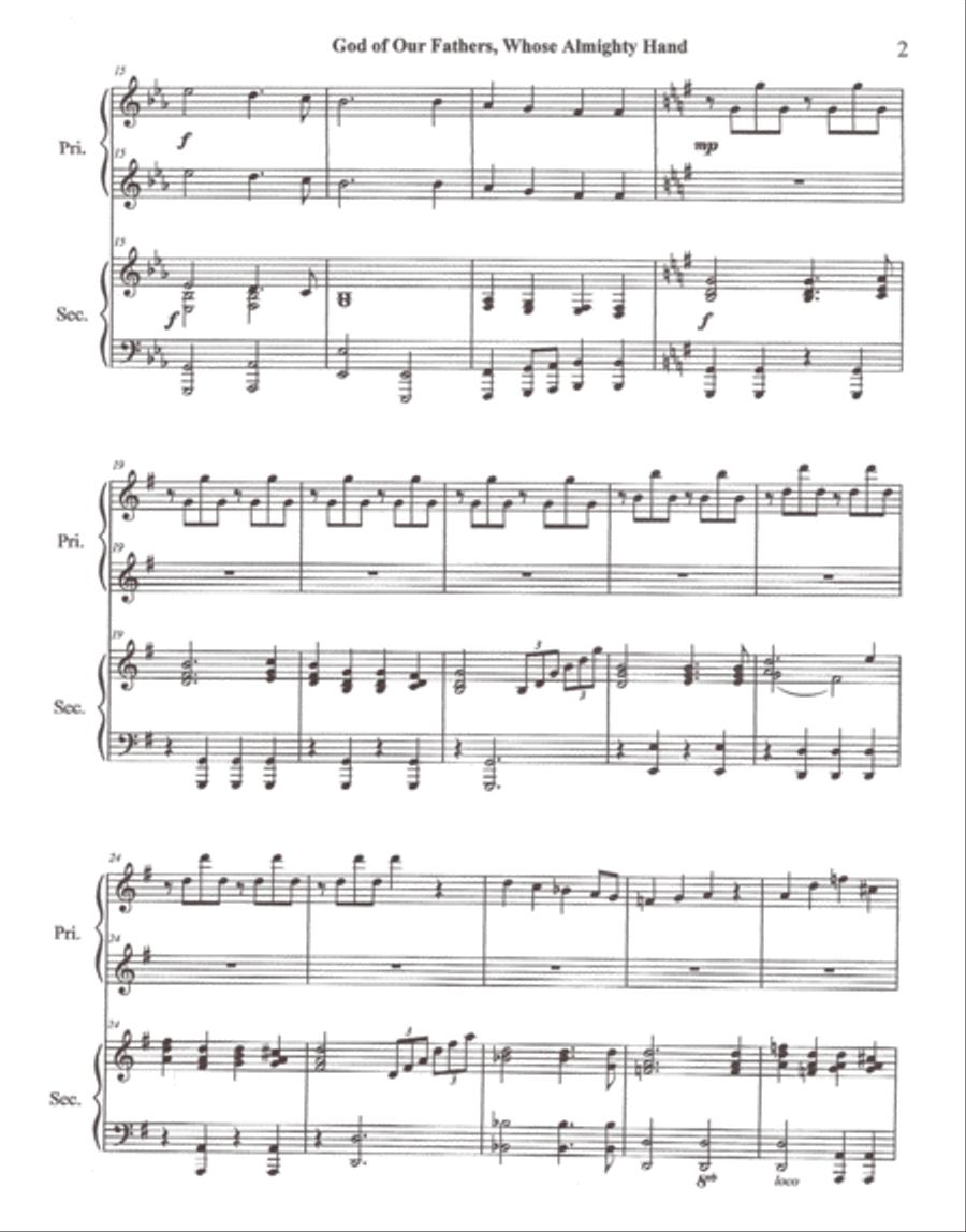 God of Our Fathers, Whose Almighty Hand piano duet Piano Accompaniment scores gallery preview page 2