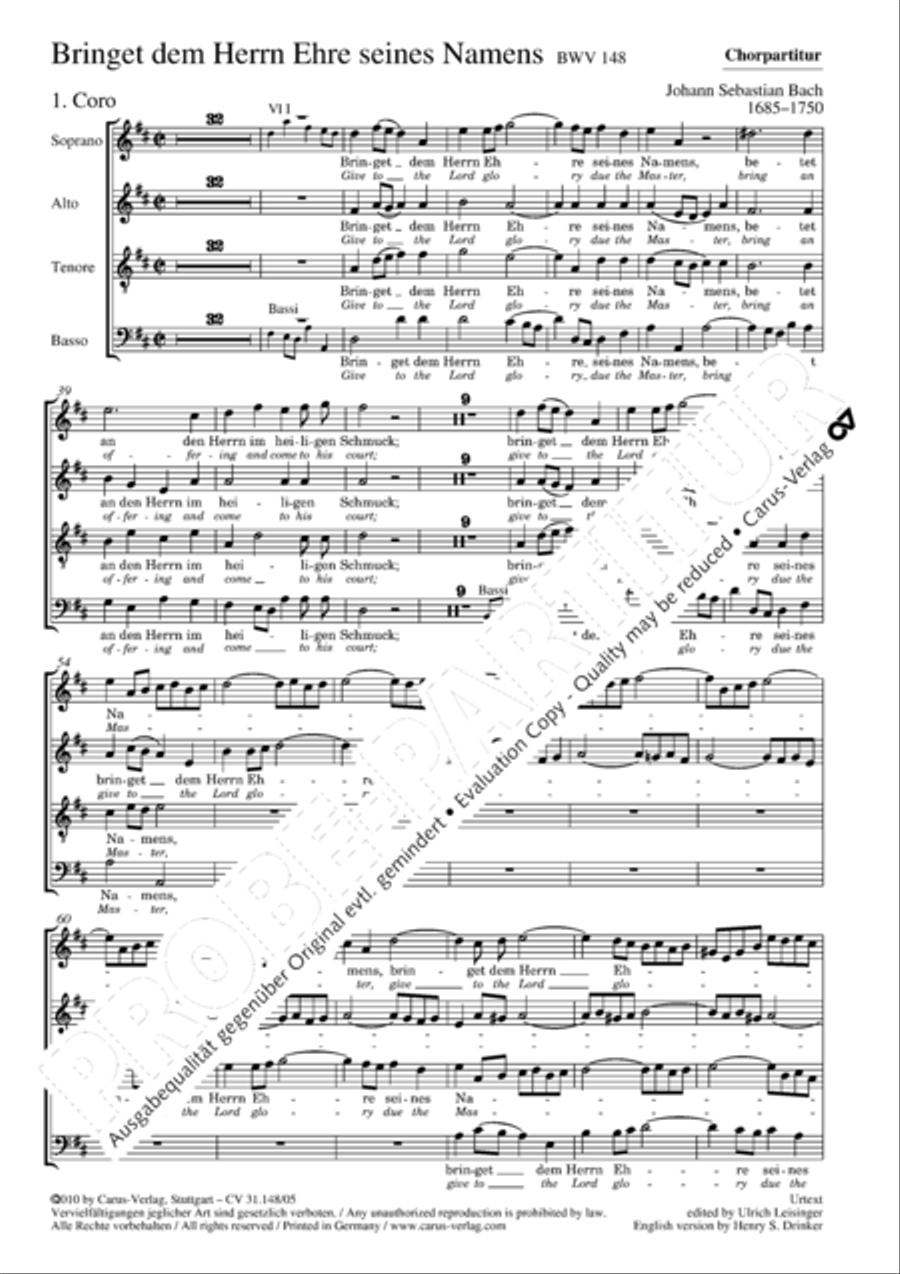 Give to the Lord glory due the Master (Bringet dem Herrn Ehre seines Namens) 4-Part scores gallery preview page 4