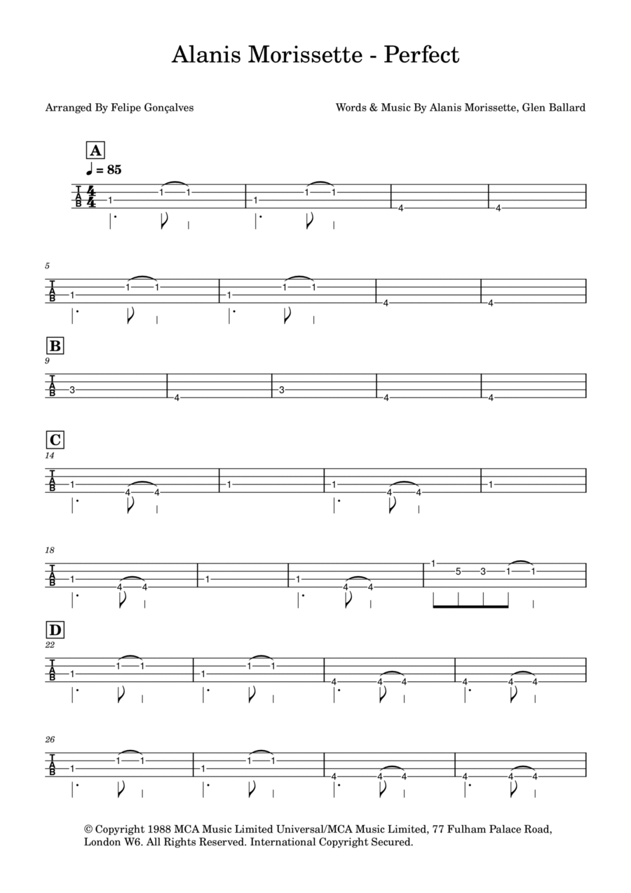 Perfect Bass Guitar Tablature scores gallery preview page 1