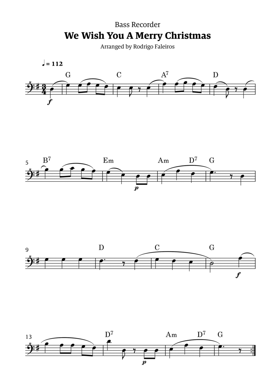 We Wish You a Merry Christmas (for solo bass recorder) Bass Recorder scores gallery preview page 1