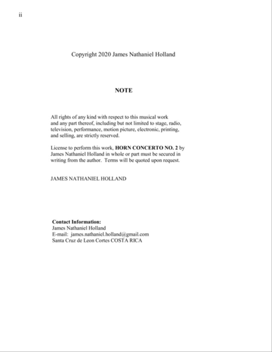 Concerto for Horn No. 2, Full Score with Individual Parts and optional Trombone solo part Concerto for Horn No. 2, Full Score with Individual Parts and optional Trombone solo part Full Orchestra scores gallery preview page 2