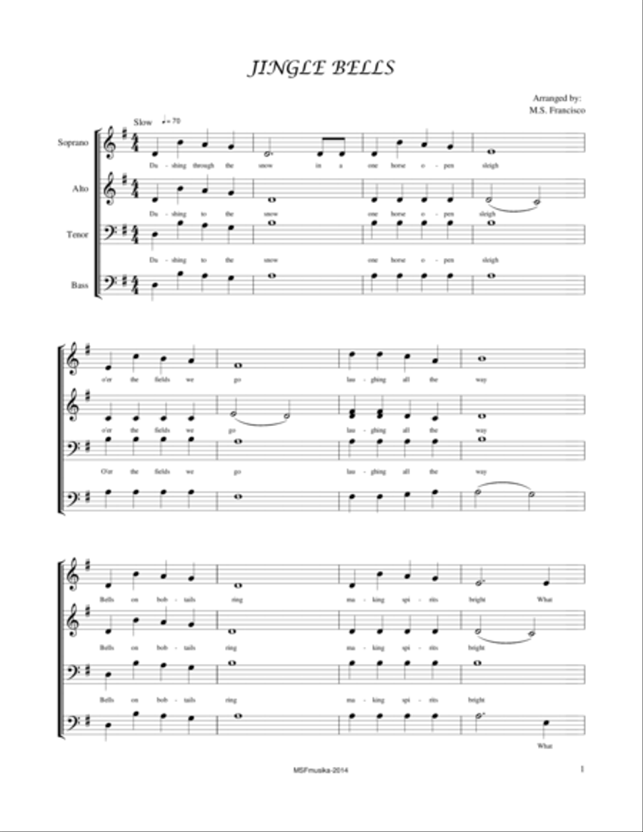 Jingle Bells 4-Part scores gallery preview page 1