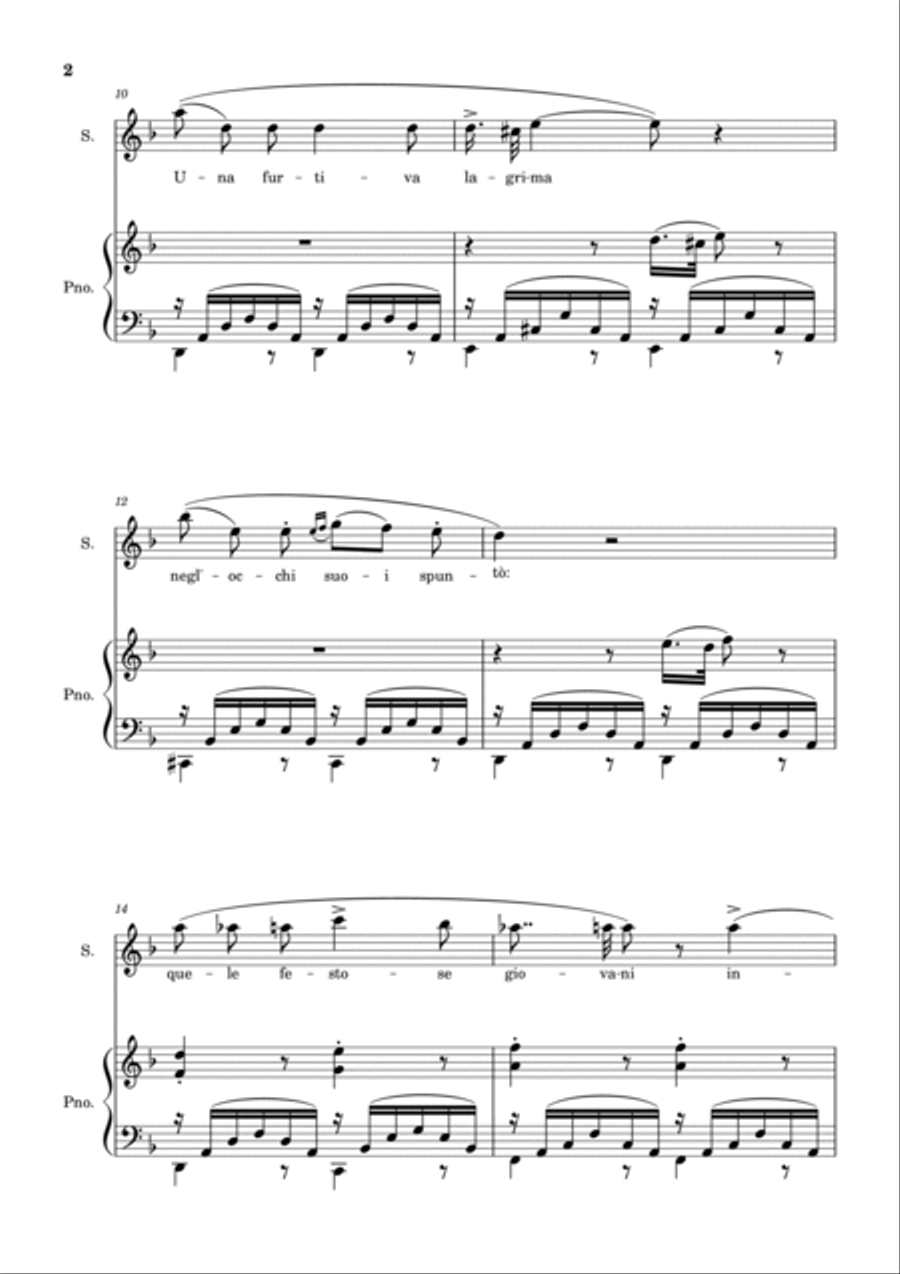 Una Furtiva Lagrima (Soprano in Dm) Piano, Vocal, Guitar scores gallery preview page 2
