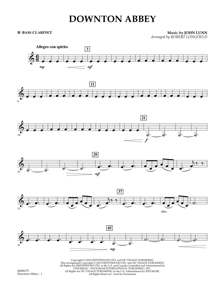 Downton Abbey - Bb Bass Clarinet Concert Band scores gallery preview page 1