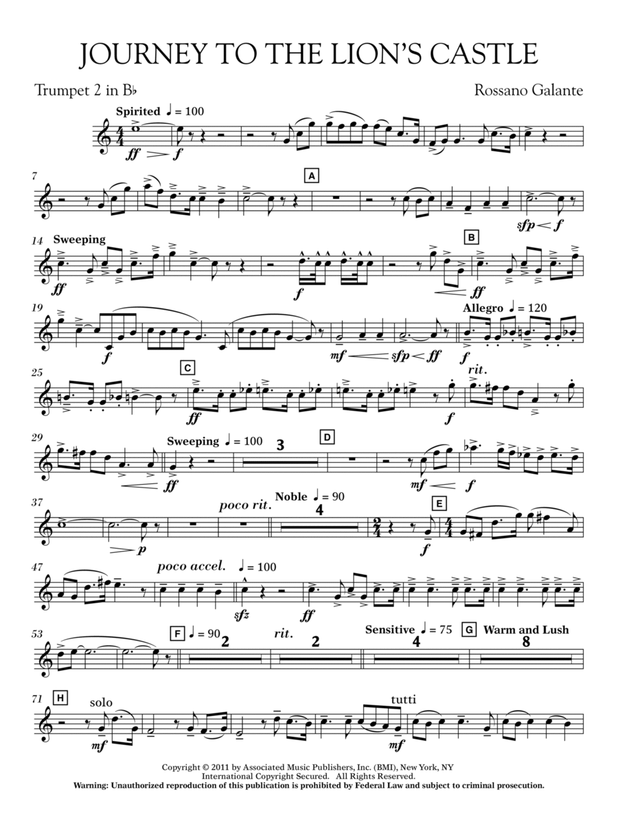 Journey to the Lion's Castle - Bb Trumpet 2 Concert Band scores gallery preview page 1