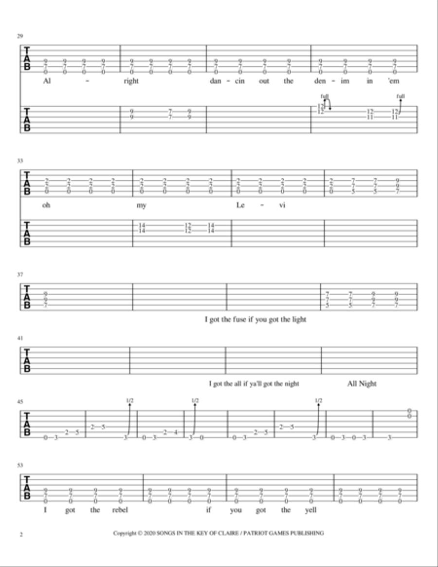 All Night Guitar Tablature scores gallery preview page 2