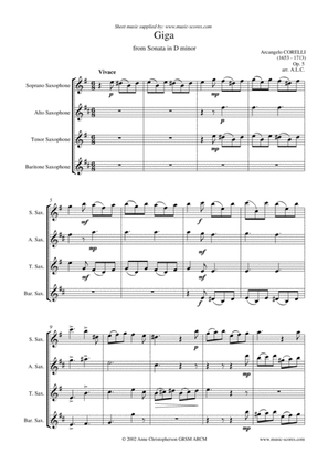 Giga from Corelli Sonata in D minor: Saxophone Quartet