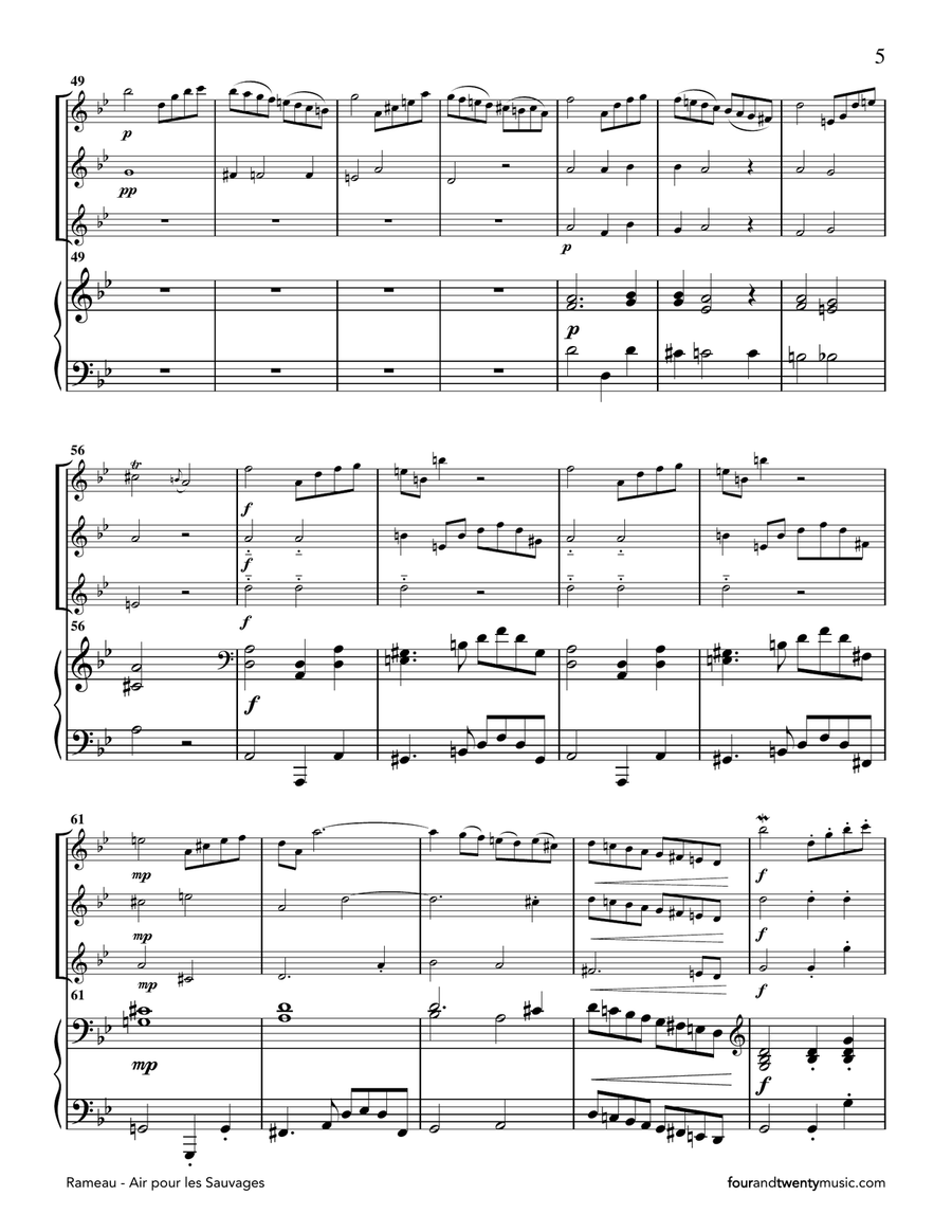 Air pour les Sauvages, arranged for three flutes and piano Flute Solo scores gallery preview page 5