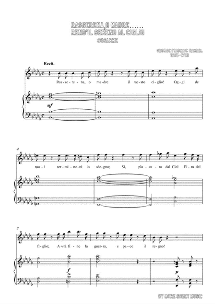 Handel-Rasserena,o Madre…Rend'il sereno al ciglio in b flat minor,for Voice and Piano Voice Solo scores gallery preview page 3