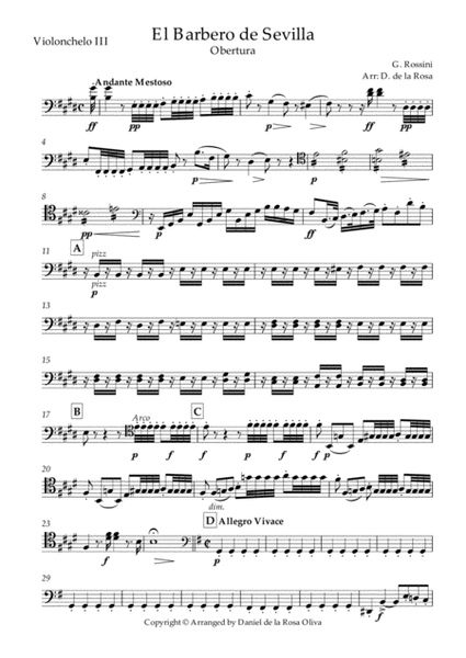 El Barbero de Sevilla - G. Rossini - For Cello Quartet (Cello III)