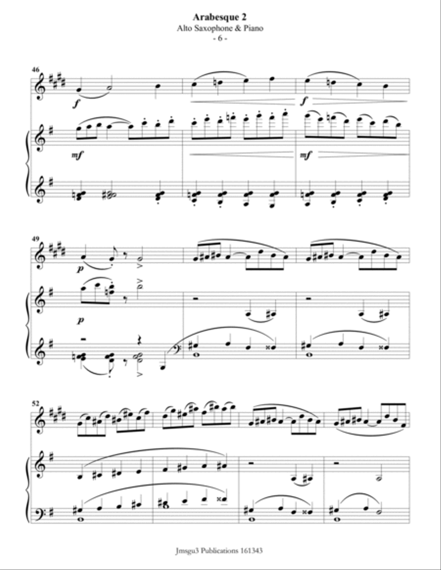 Debussy: Arabesque 2 for Alto Sax & Piano Alto Saxophone scores gallery preview page 6