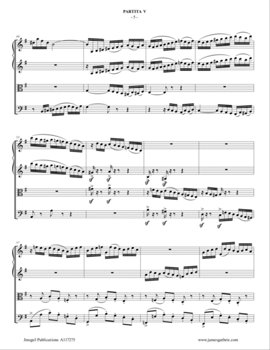 BACH: Partita No. 5 BWV 829 for String Quartet String Quartet scores gallery preview page 5