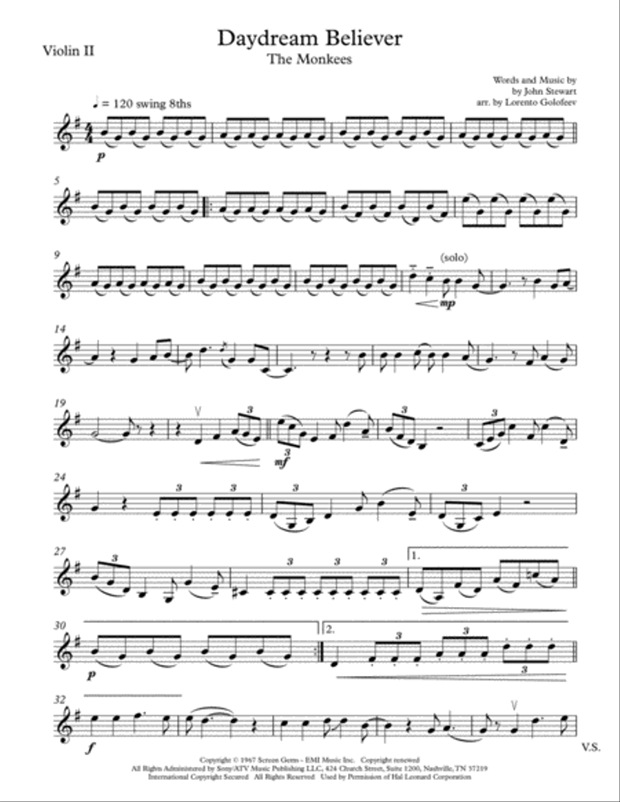 Daydream Believer Daydream Believer String Quartet scores gallery preview page 3