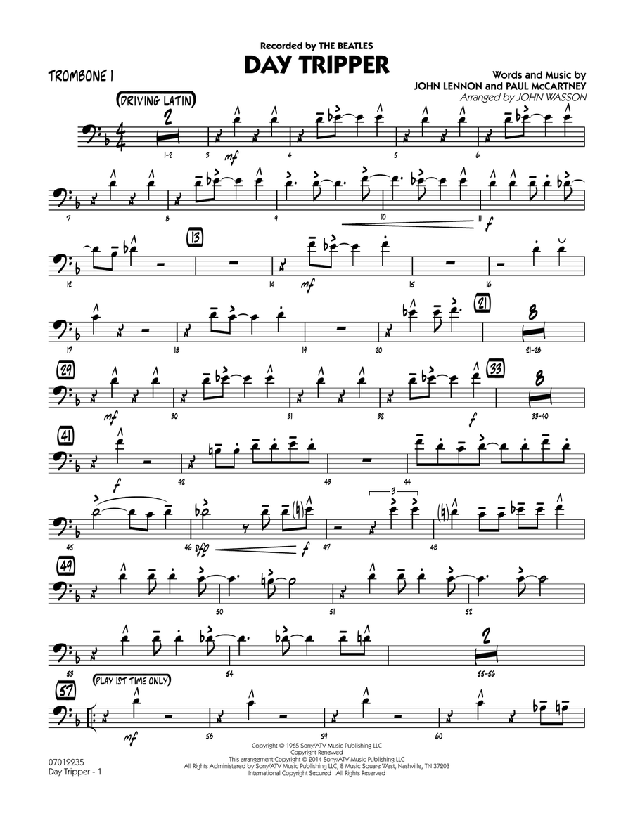 Day Tripper - Trombone 1 Jazz Ensemble scores gallery preview page 1