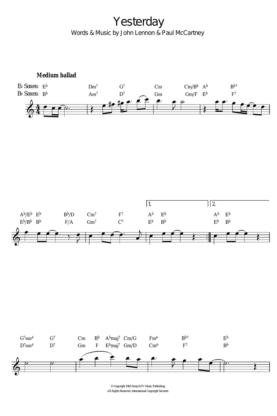 Yesterday Yesterday Alto Saxophone scores gallery preview page 1