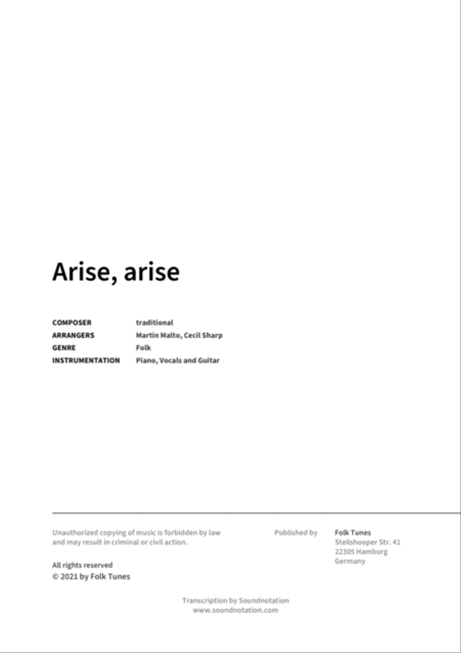 Arise, arise Arise, arise Piano, Vocal, Guitar scores gallery preview page 2