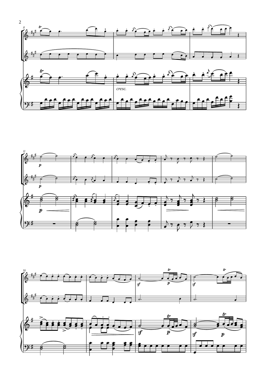 W. A. Mozart - Eine Kleine Nachtmusik (for Soprano Saxophone Duet and Piano) Woodwind Duet scores gallery preview page 2