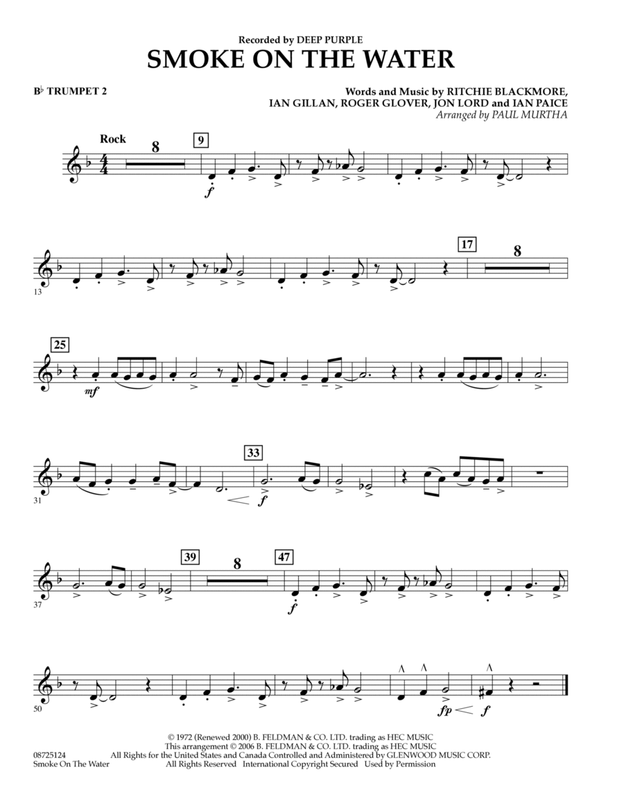 Smoke on the Water - Bb Trumpet 2 B-Flat Trumpet scores gallery preview page 1