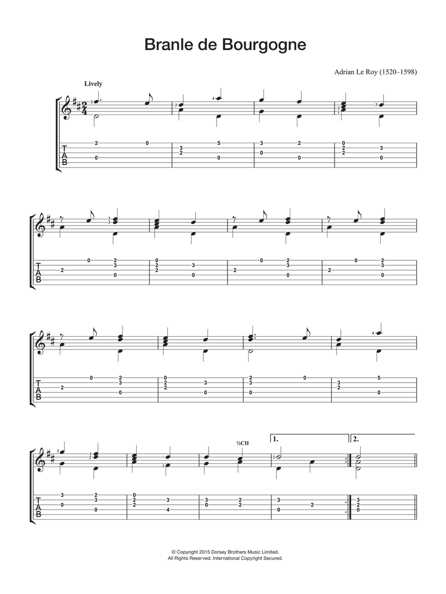 Branle De Bourgogne Acoustic Guitar scores gallery preview page 1
