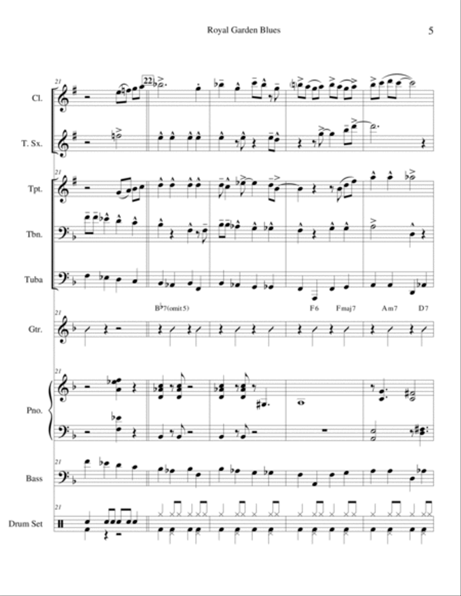 Royal Garden Blues for Dixieland Combo by Clarence Williams and Spencer Williams Jazz Ensemble scores gallery preview page 6
