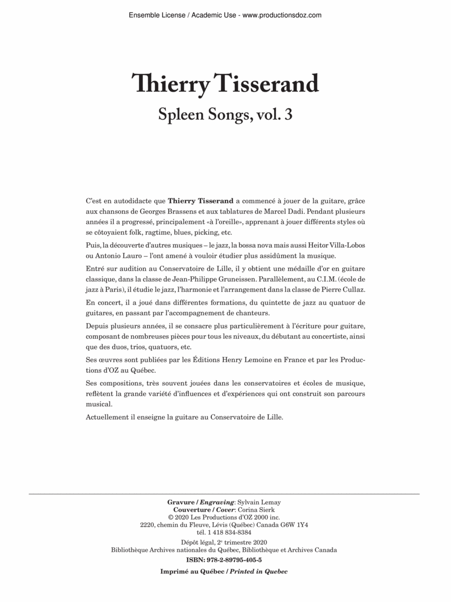 Spleen Songs, vol. 3 Classical Guitar scores gallery preview page 1