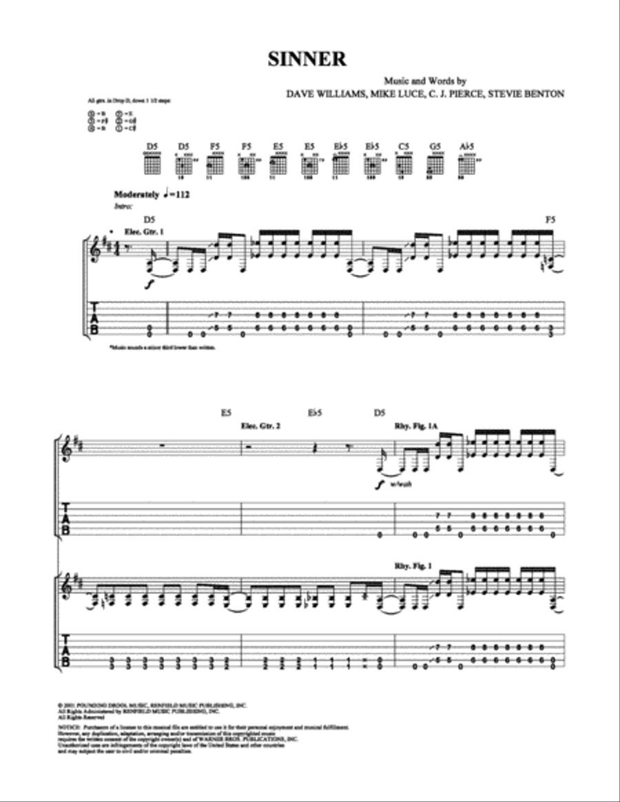Sinner Electric Guitar scores gallery preview page 1