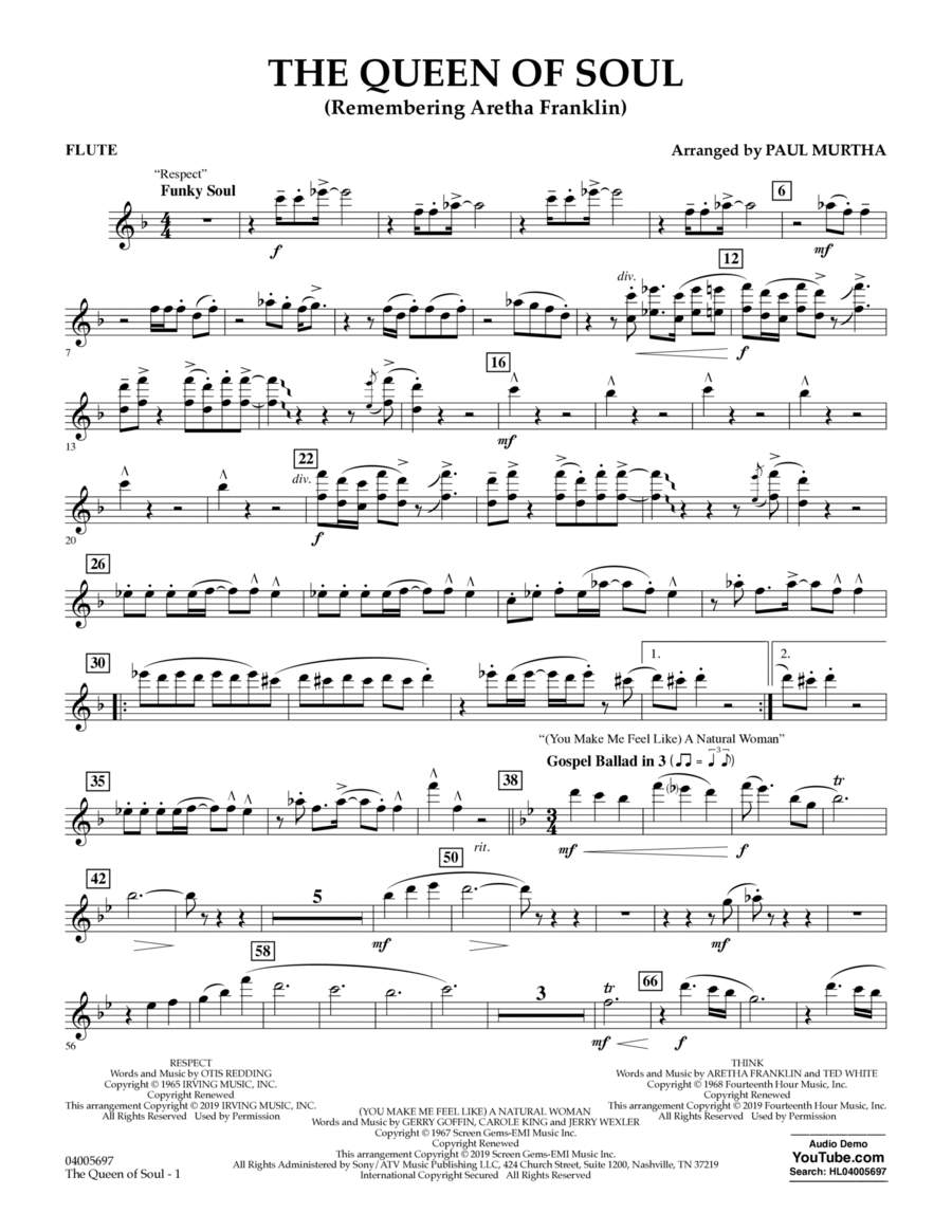 The Queen Of Soul (arr. Paul Murtha)- Conductor Score (Full Score) - Flute