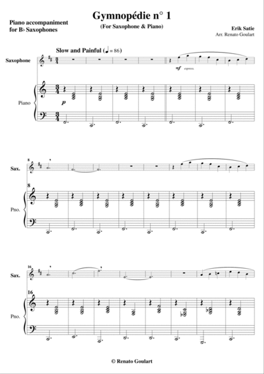 Gymnopedie nº 1 (For Saxophone & Piano) Small Ensemble scores gallery preview page 3