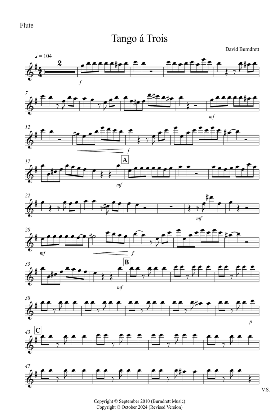 Tango a Trios for Flute, Tenor Saxophone and Cello Trio Small Ensemble scores gallery preview page 4