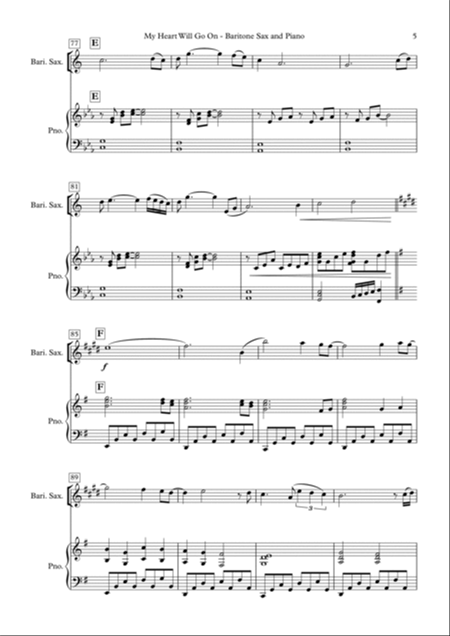 My Heart Will Go On (love Theme From 'titanic') Baritone Saxophone scores gallery preview page 5