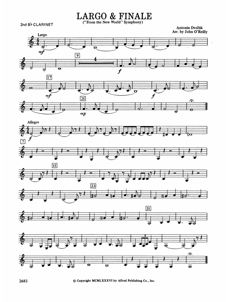 Largo and Finale from the New World Symphony: 2nd B-flat Clarinet
