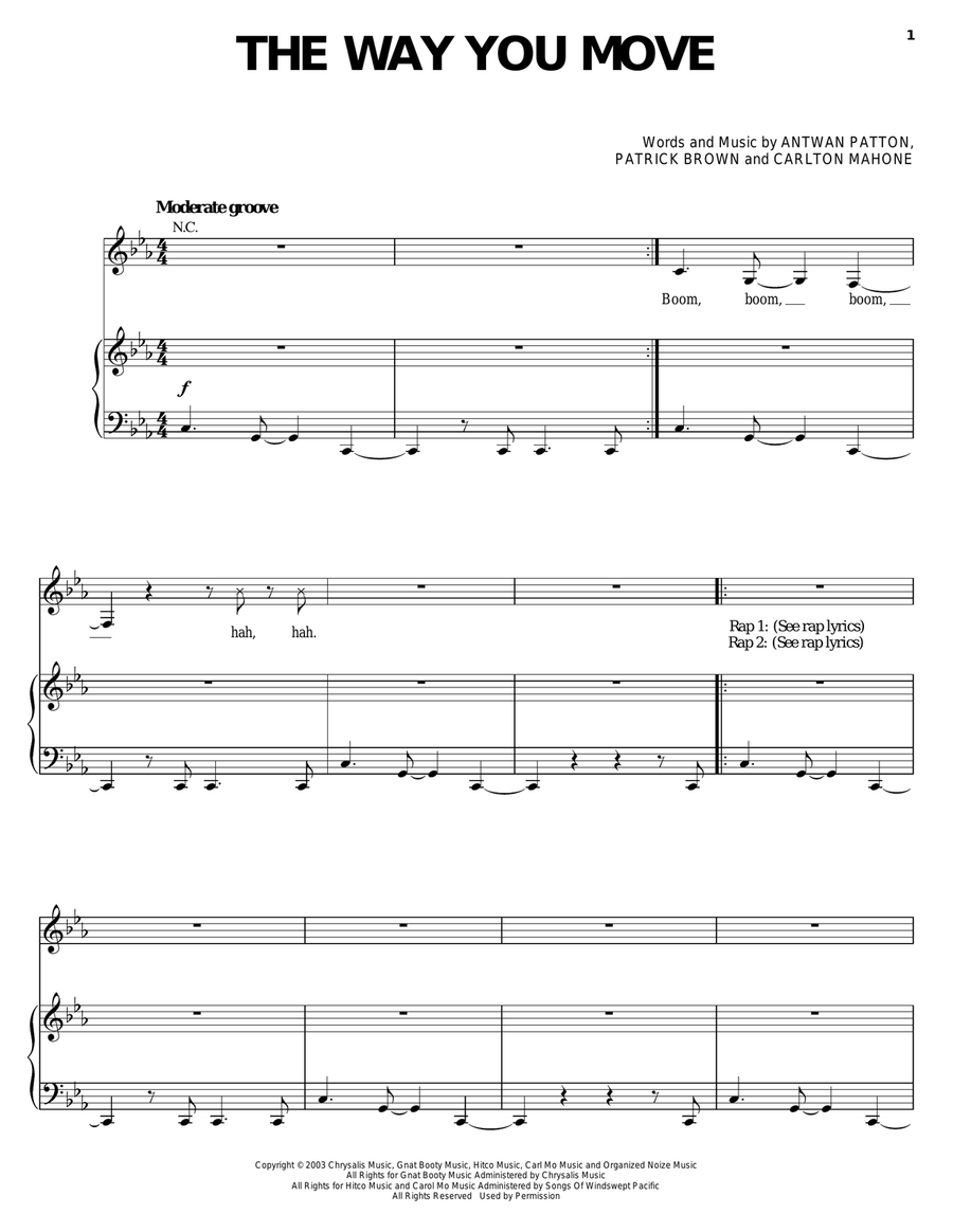 The Way You Move The Way You Move Piano, Vocal, Guitar scores gallery preview page 1