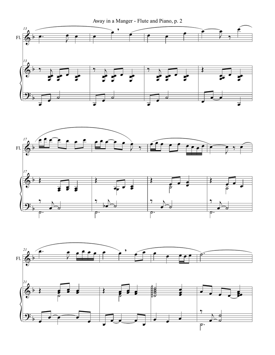AWAY IN A MANGER, Flute and Piano (Score & Part included) - Arr. by Gary Lanier Flute Solo scores gallery preview page 3