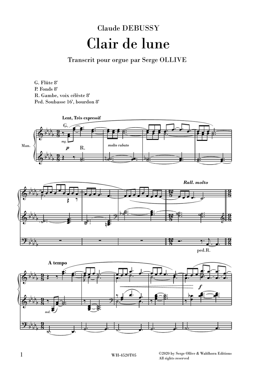 DEBUSSY - CLAIR DE LUNE for organ Organ Solo scores gallery preview page 1