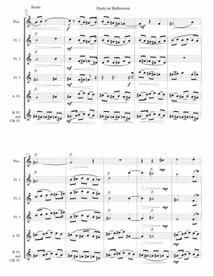 Dusk on Halloween for piccolo and flute choir Flute Choir scores gallery preview page 2