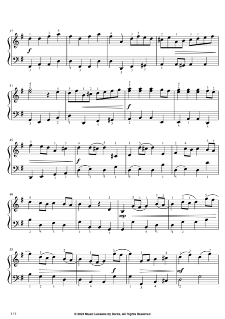Brandenburg Concerto No. 3 in G Major (EASY PIANO) First Movement (BWV 1048) [Johann Sebastian Bach] Easy Piano scores gallery preview page 3