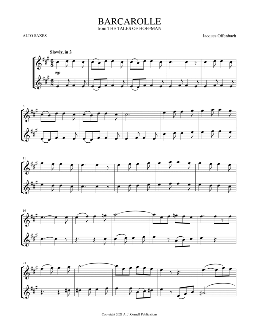 Barcarolle (from The Tales of Hoffman) Woodwind Duet scores gallery preview page 1