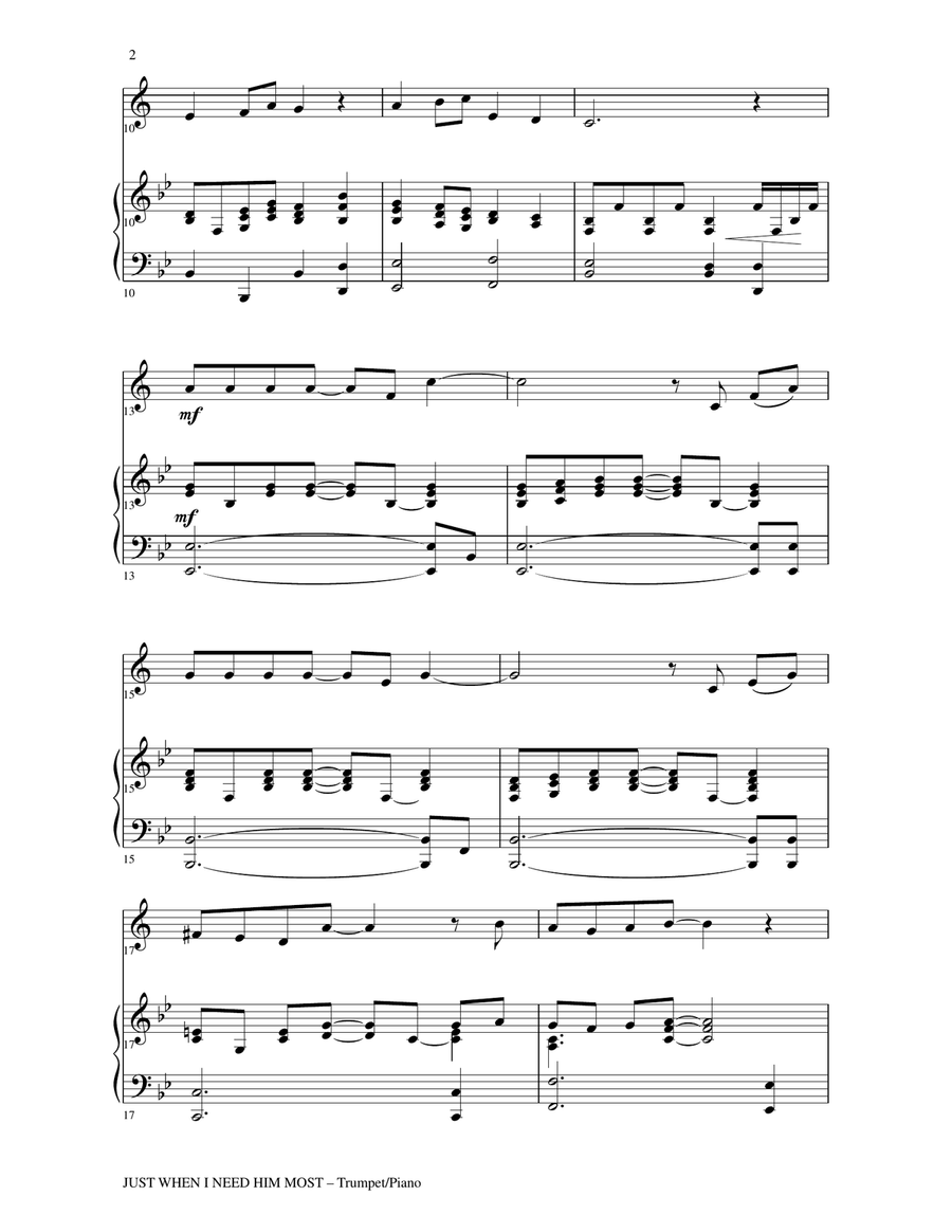 JUST WHEN I NEED HIM MOST (Trumpet/Piano and Trp Part) Trumpet Duet scores gallery preview page 2