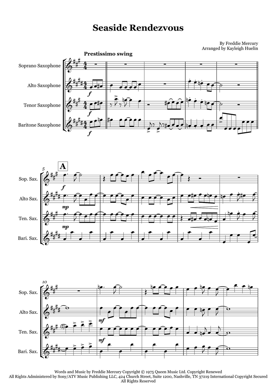 Seaside Rendezvous Saxophone Quartet scores gallery preview page 1