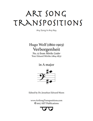 WOLF: Verborgenheit (transposed to A major, bass clef)