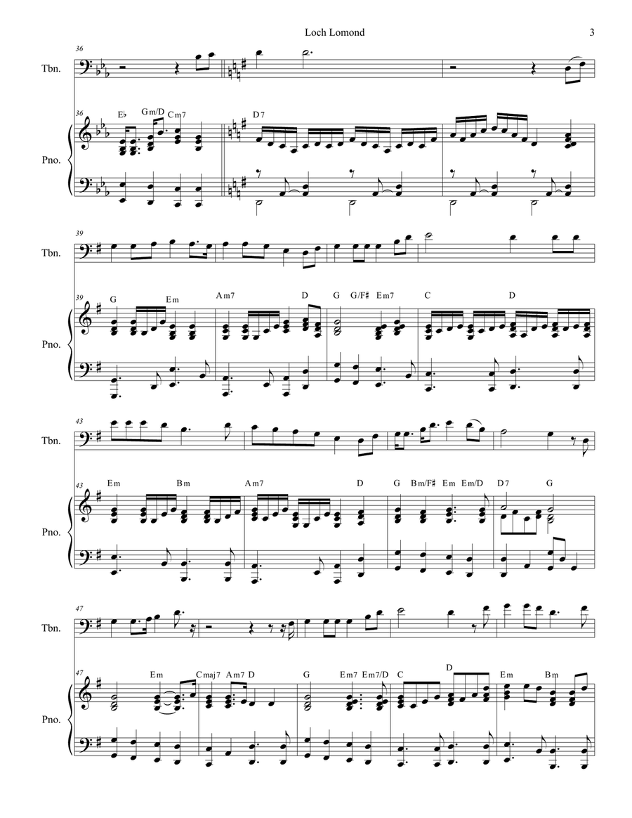 Loch Lomond (Trombone solo and Piano) Piano scores gallery preview page 3